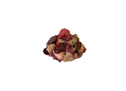 Frozen pet food mix in chunks