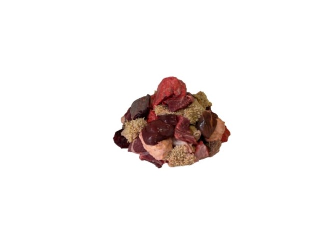 Frozen pet food mix in chunks