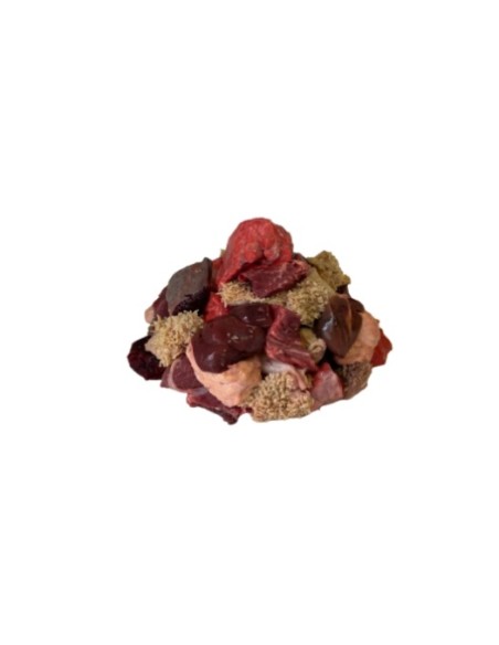 Frozen pet food mix in chunks